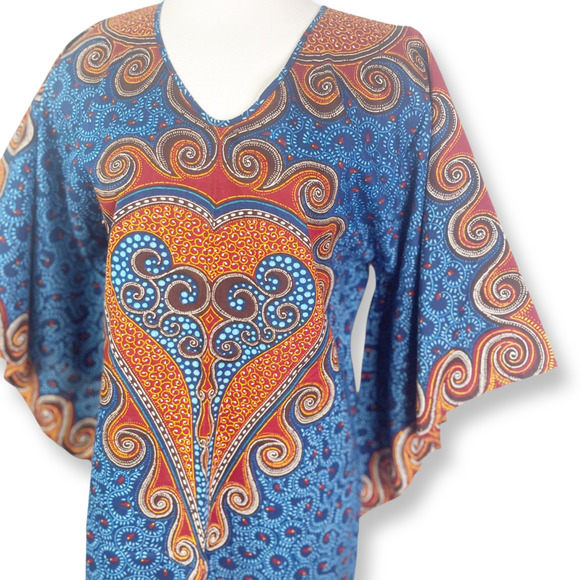 Paranda Talk Of The Town Vintage Batik Batwing Bohemian Ethnic Print V Neck Top - Picture 4 of 8